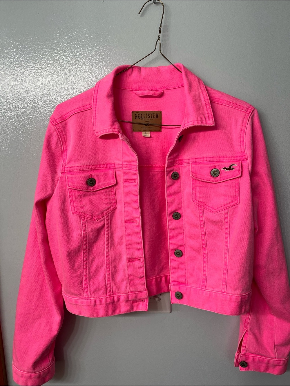 Hollister Neon Pink Cropped Denim Jacket